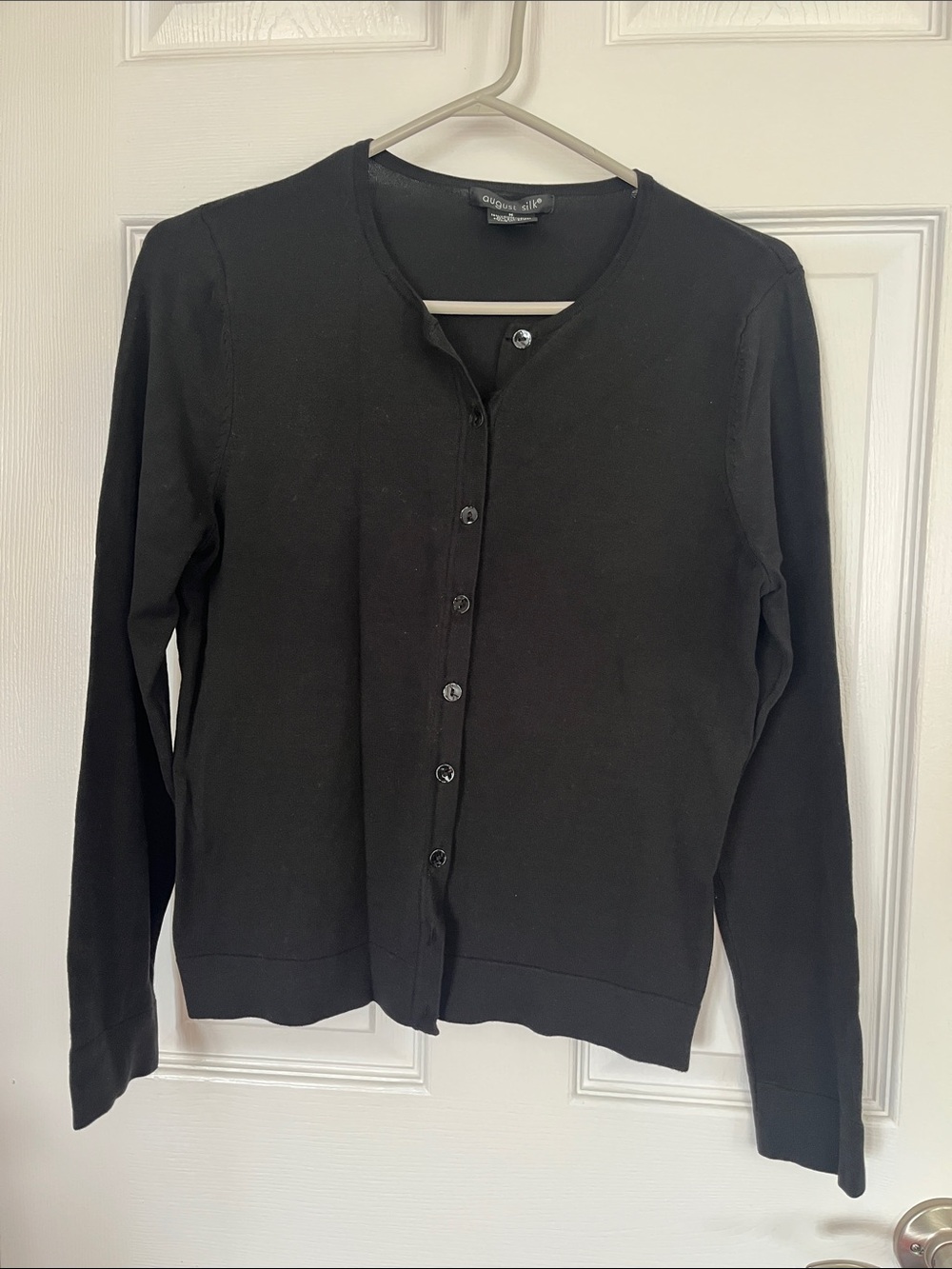 Black Button-Front Crewneck Cardigan